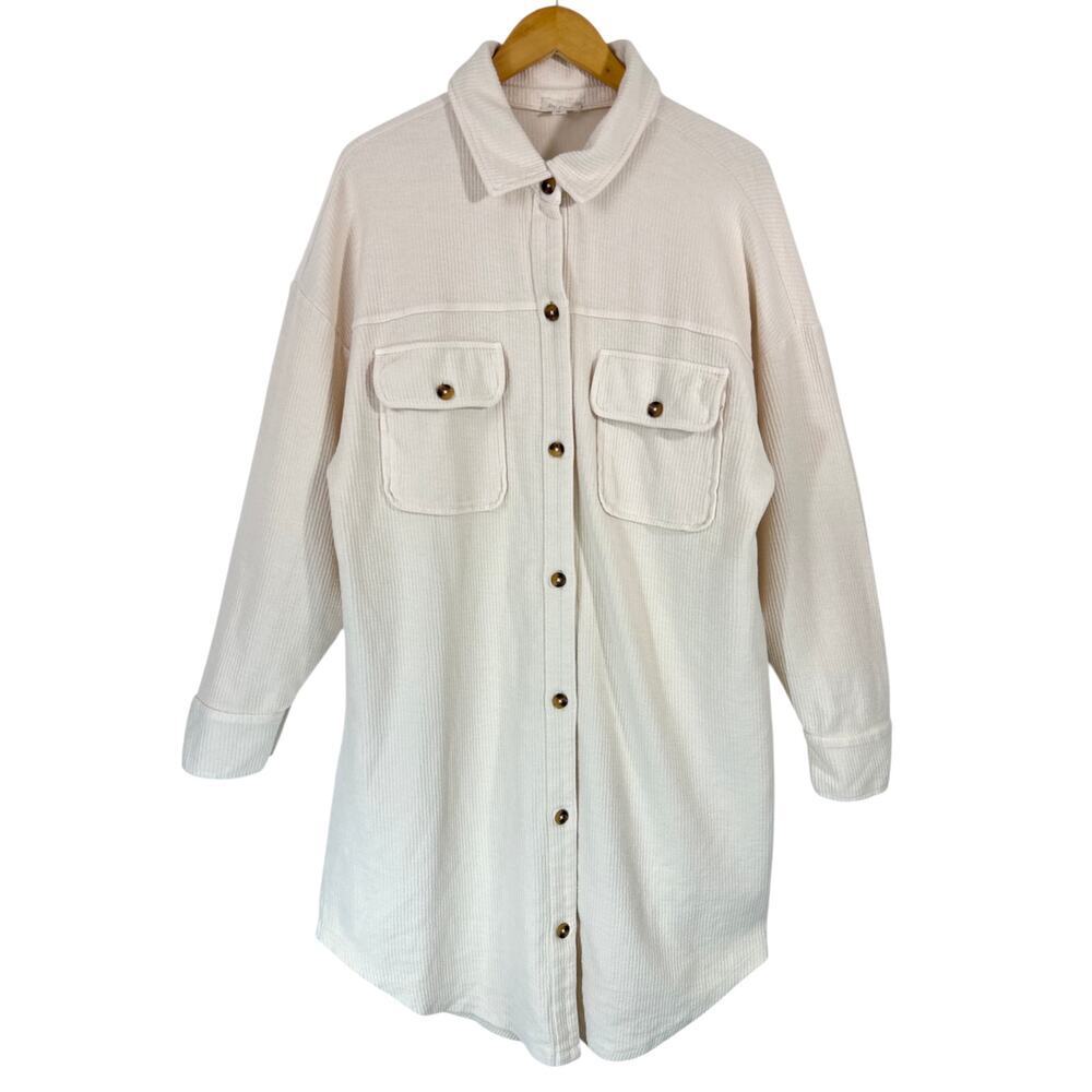 Anthropologie Pilcro Cream Duster Shacket Button Front Cotton Size L - Picture 4 of 11